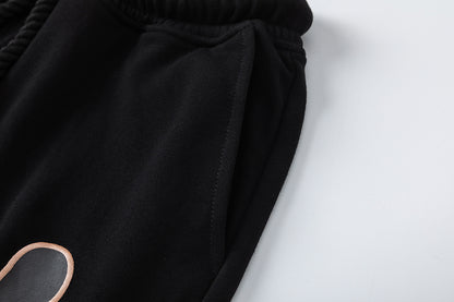 Unisex Graphic T-Shirt and Shorts Set, Black Drawstring Streetwear Outfit