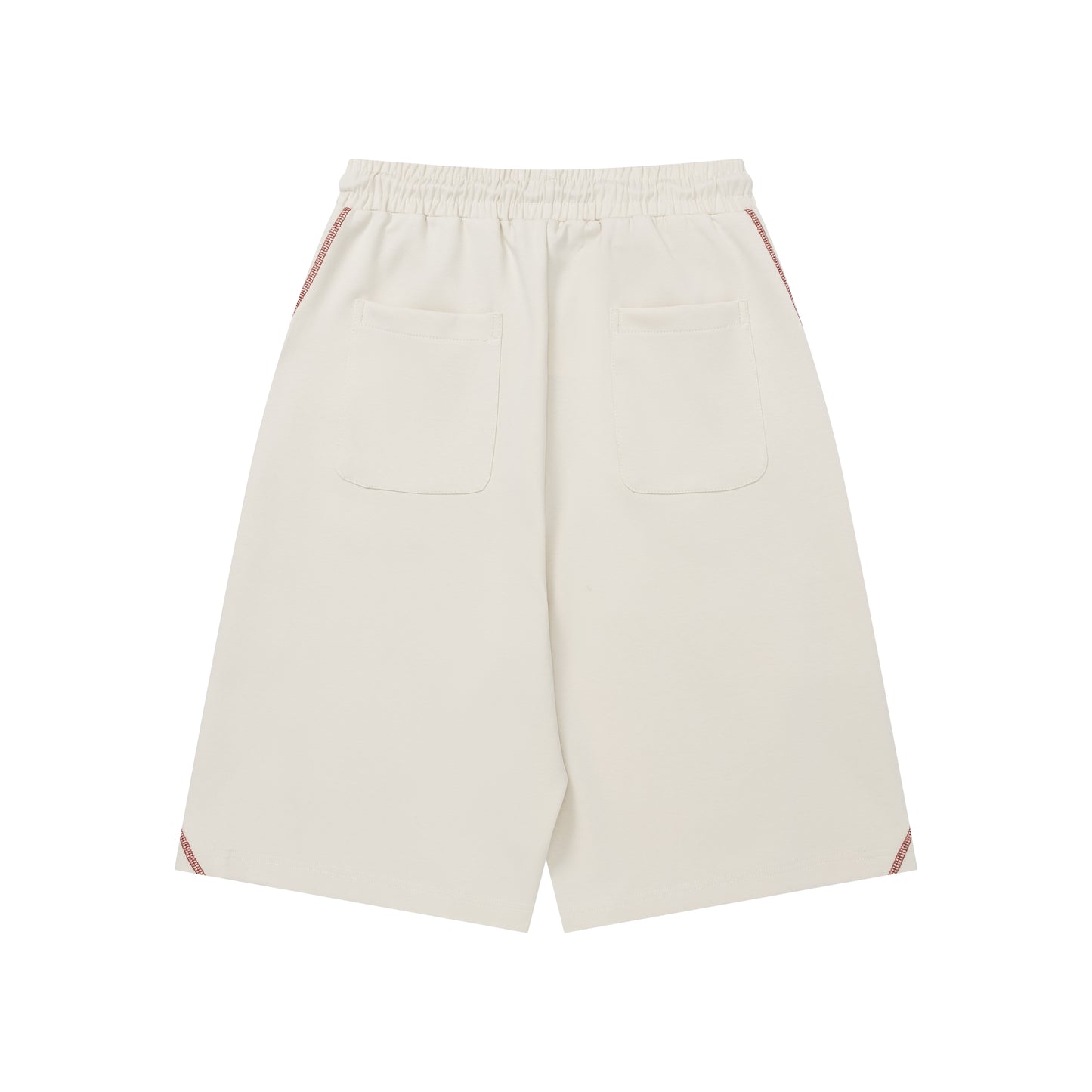 Beige contrast stitch shorts front view