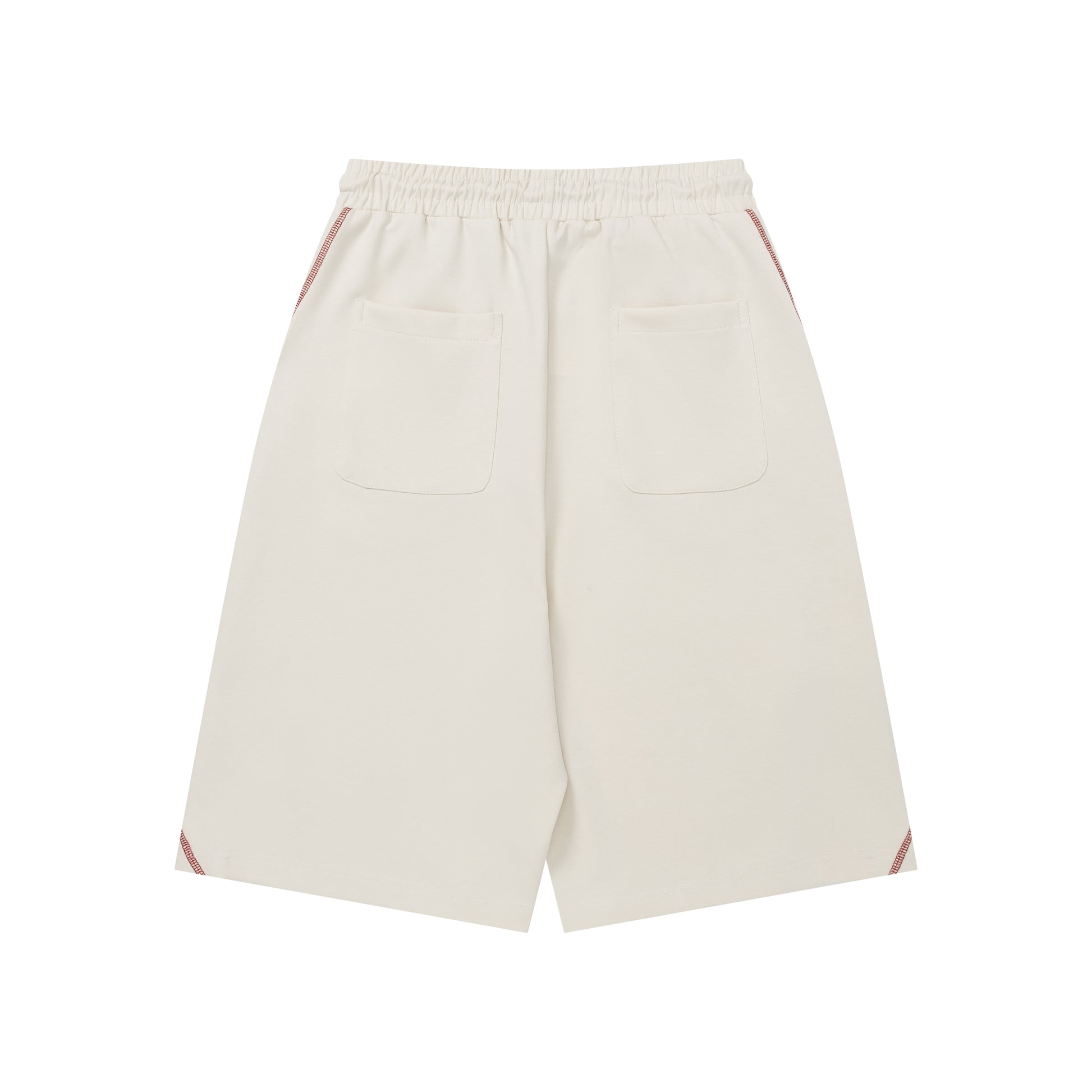 Beige contrast stitch shorts front view