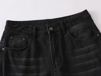 GRAYSTAR Patch Embroidered Cargo Jeans Wide Leg High Waist Washed Black Diagonal Seam Streetwear Denim Trousers | Gray Star