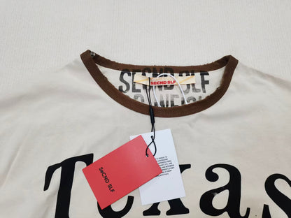 SECND SLF Texas Is For Lovers Ringer Tee Washed Cream Distressed Raw Hem Heart Print Vintage Western Streetwear | Texas Lover