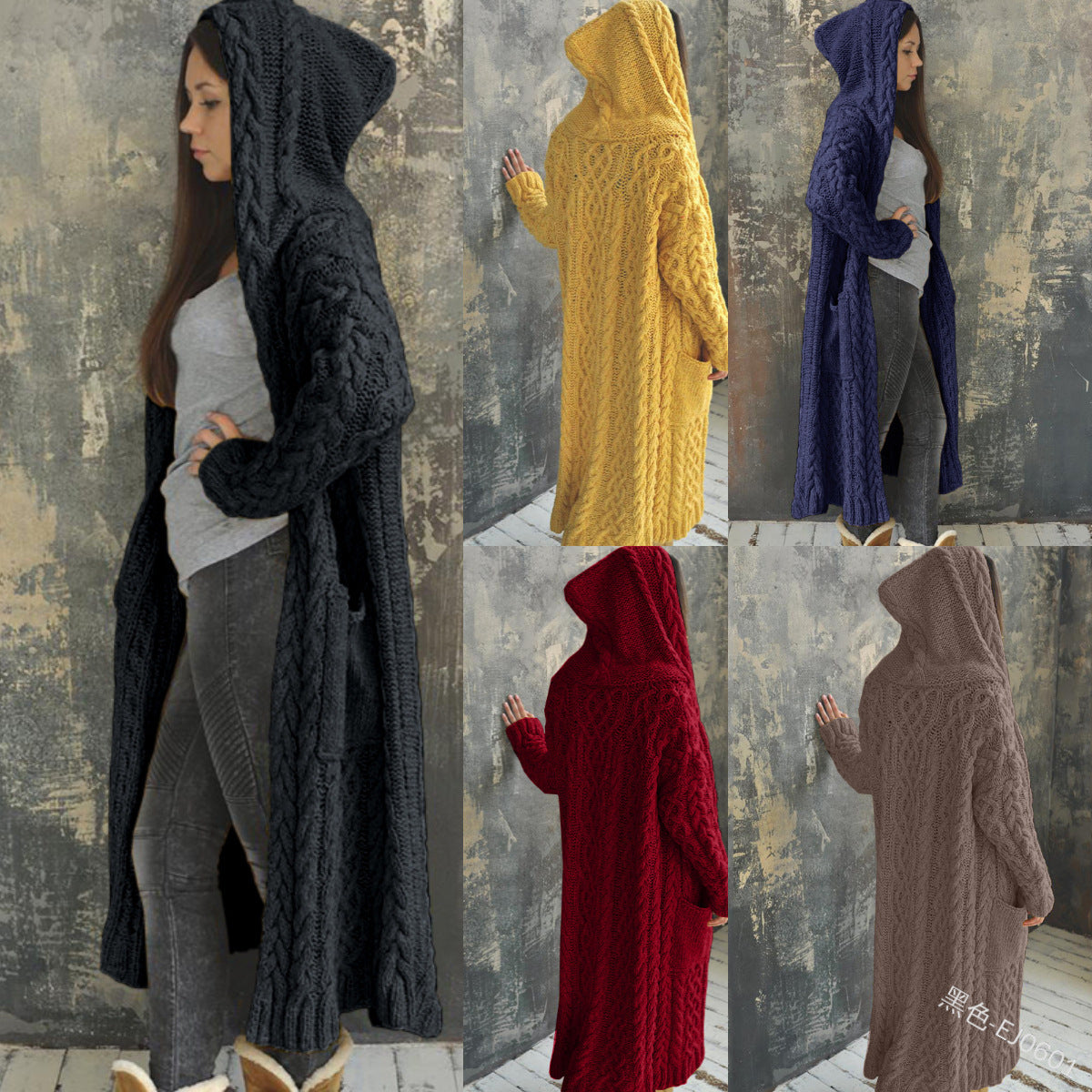 Long Cardigan Sweaters for Women Coats Cable Knit Casual Open Front Long Sleeve Sweater with Pockets