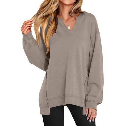 Womens Oversized Sweatshirt V Neck Long Sleeve Tunic Lightweight Pullover 2025 Winter Casual Tops Teen Girl Outfits - Seldom Seen Styles