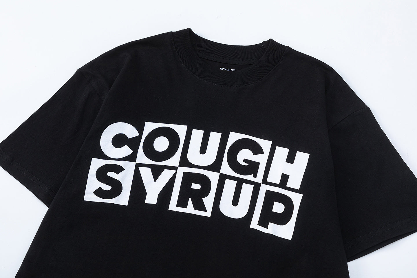 Black oversized short-sleeve graphic T-shirt with Cough Syrup front print and large back text - view 6
