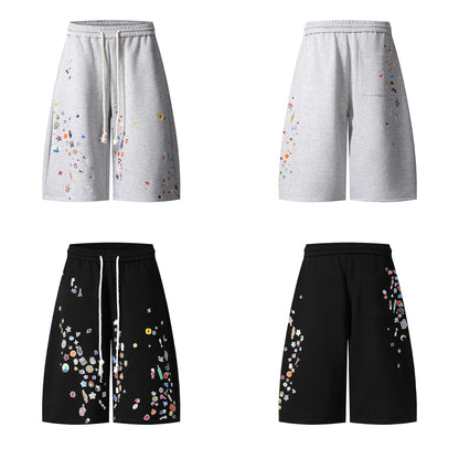 Kawaii Sticker Print Fleece Shorts Wide Leg High Waist Drawstring Sweat Shorts Streetwear Summer Casual | Sticker Bomb