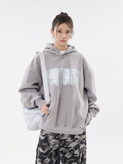 NINE Unshakable Iridescent Logo Oversized Hoodie Drawstring Kangaroo Pocket Streetwear Sweatshirt