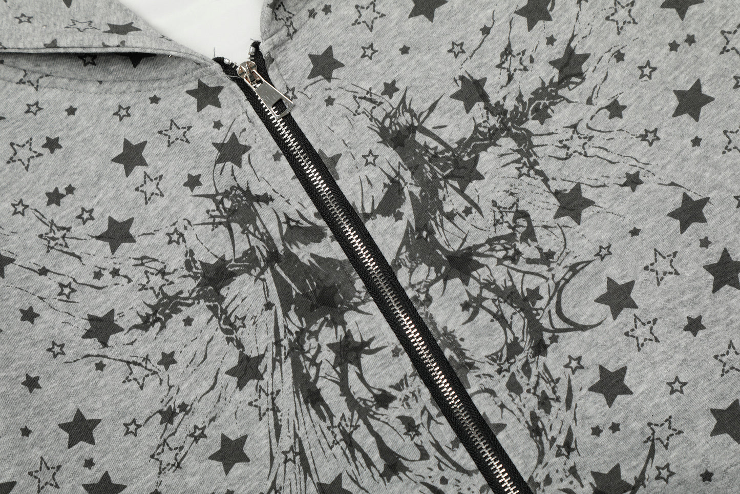 All Over Star Print Gothic Tree Graphic Zip Up Hoodie Oversized Rivet Cuff Y2K Streetwear Sweatshirt