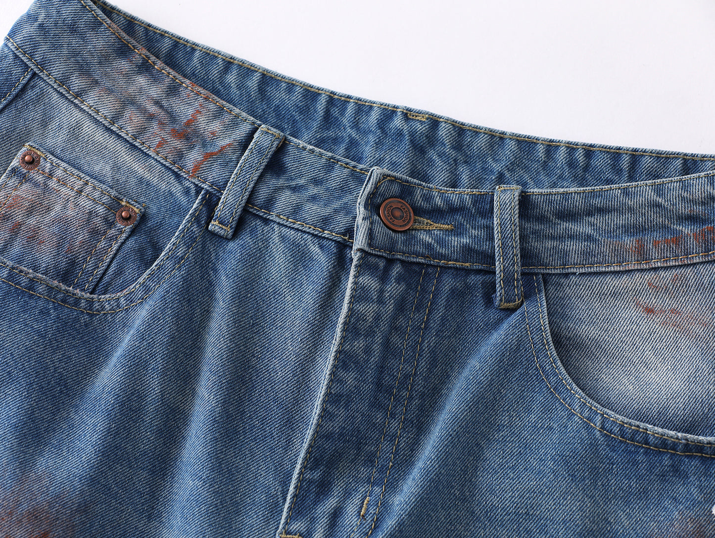 Paint Splatter Mud Dye Barrel Wide Leg Jeans High Waist Light Wash Distressed Diagonal Seam Streetwear Denim Trousers | Mud Canvas