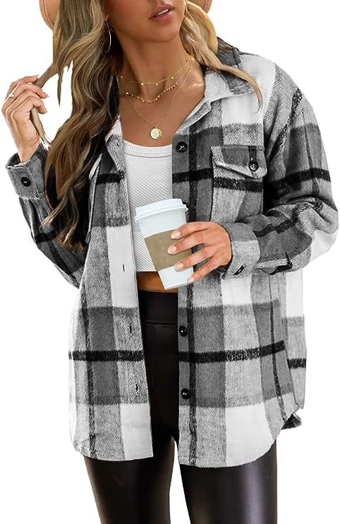 AUTOMET Womens Fall Outfits Fashion Clothes Shackets Flannel Plaid Button Down Long Sleeve Shirts Jackets 2024