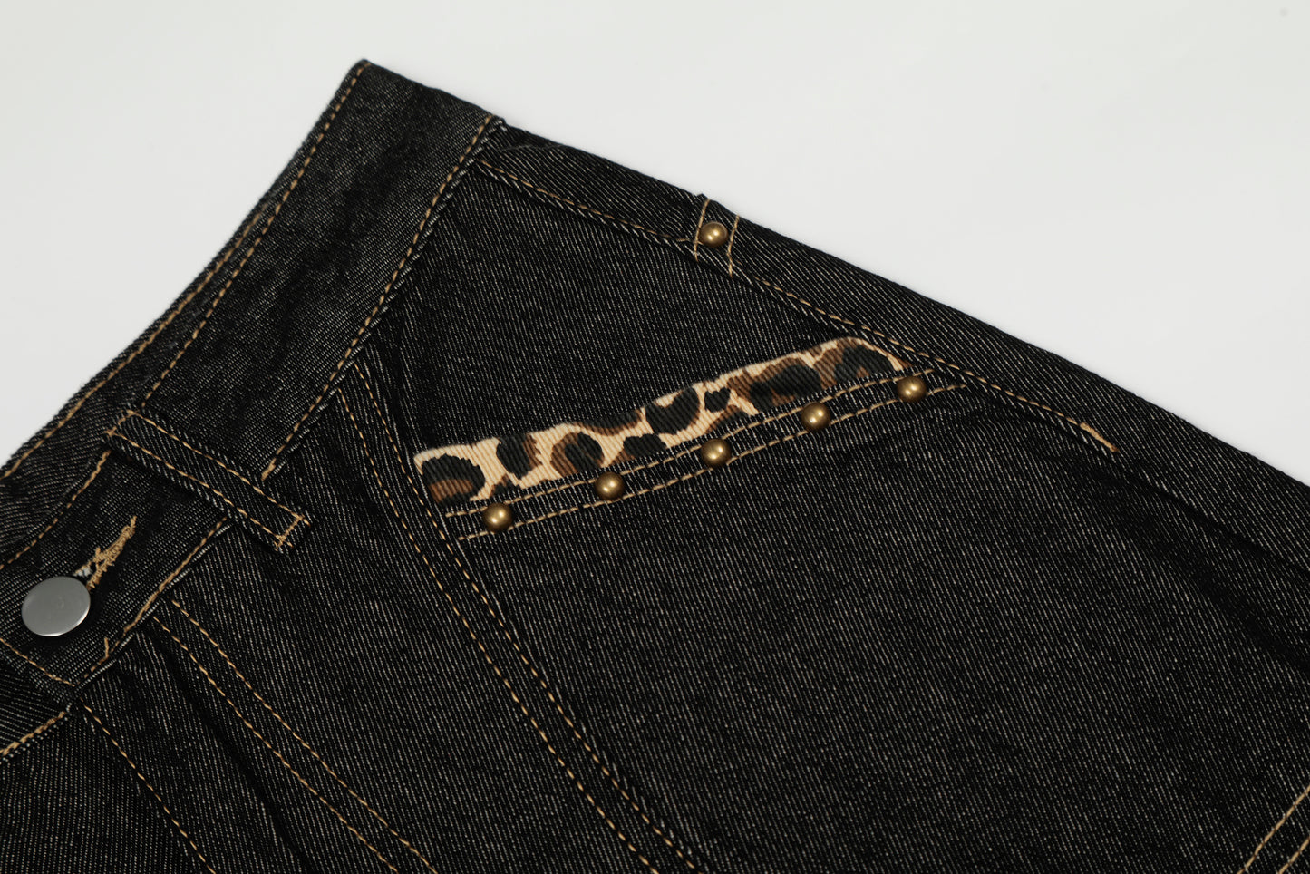 Gothic Cross Forever Embroidery Leopard Pocket Wide Leg Barrel Jeans High Waist Y2K Streetwear Denim