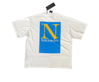 Satoshi Nakamoto SN Block Logo Dual Print Short Sleeve Tee Off-White 280g Washed Vintage Water Print Streetwear | SN Block Tee