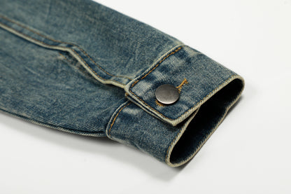 Stand Collar Zip Denim Jacket Washed Vintage Streetwear Oversized Y2K Casual Moto Coat | Indigo Moto