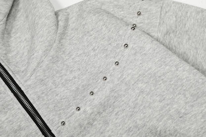 Cat Rivet 3D Cat Ear Rivet Zip Up Hoodie Oversized Streetwear Y2K Egirl Grunge Fleece Lined Sweatshirt | Cat Rivet