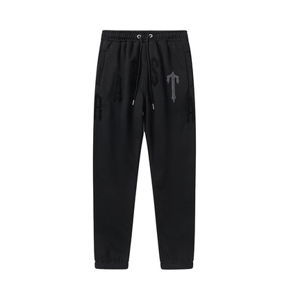 Trapstar Black and Gray Graphic Hoodie and Joggers Tracksuit Set, Two Piece Streetwear Outfit