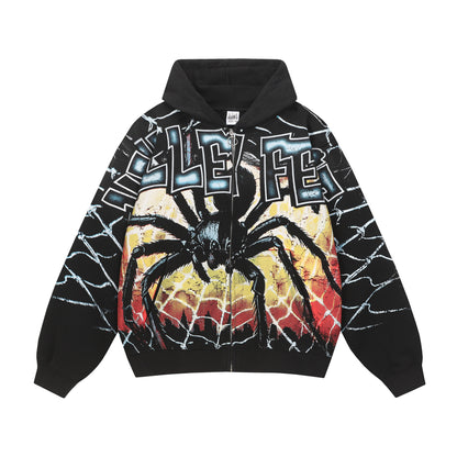 Spider Web Zip Up Hoodie (Black)
