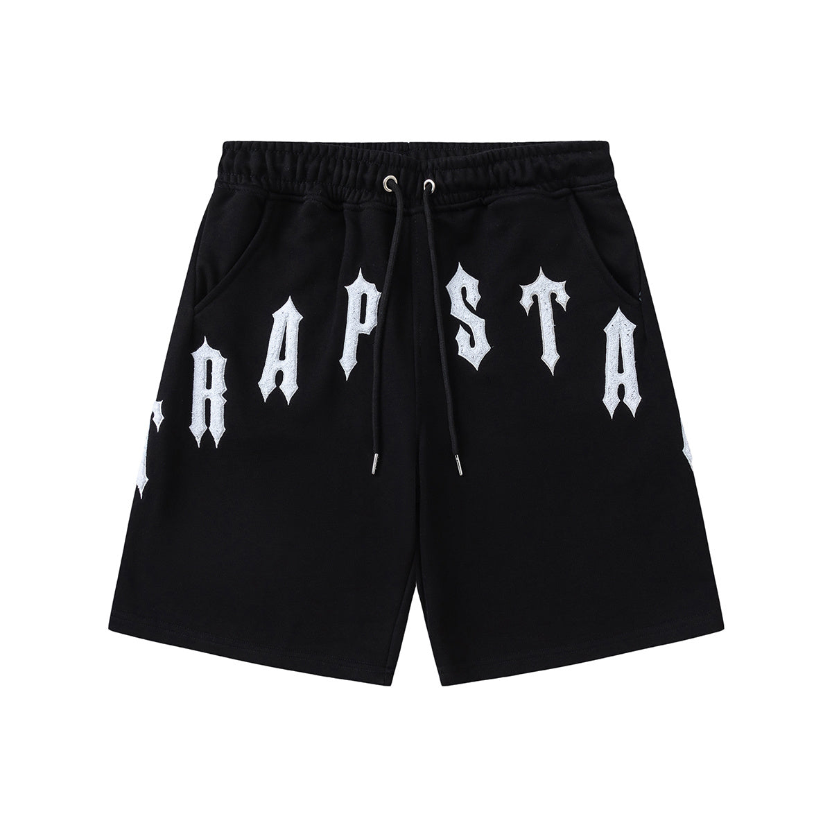 Trapstar unisex T-shirt and drawstring shorts set with bold logo graphics in black and white - view 6