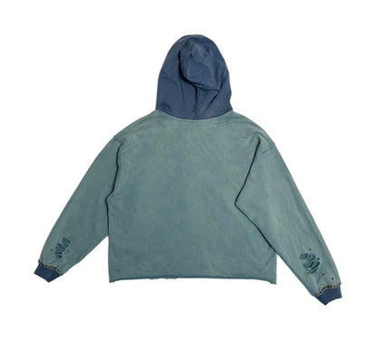 Distressed V-Cut Hoodie - Green