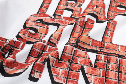White Brick Graphic Crew Neck T-Shirt, Trap Still Runnin Streetwear Short Sleeve Tee