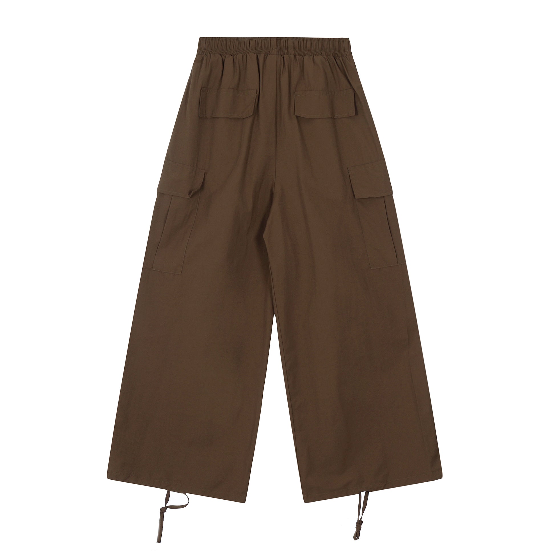 Elastic Waist Drawstring Cargo Wide Leg Pants - Green Back
