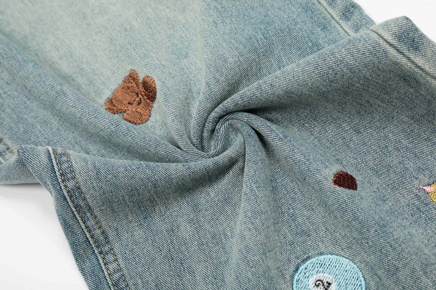 Cartoon Embroidery Scatter Patch Wide Leg Jeans Elastic Waist Washed Denim Bear Star Bow Y2K Harajuku