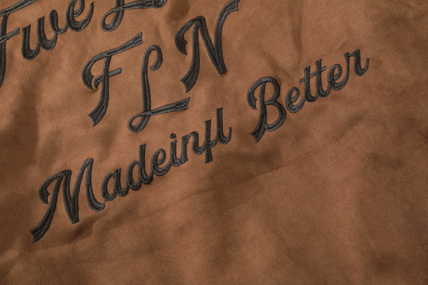 Oversized FLN Letter Embroidery Bomber Jacket Zip Up Suede Texture Streetwear Casual Fall Outerwear