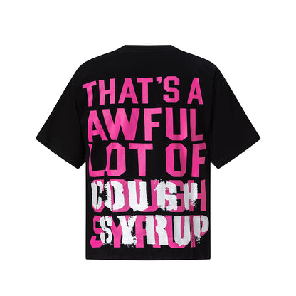 Graphic T-Shirt, Black Pink Slogan Print, Oversized Streetwear Tee