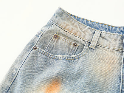 Tie-Dye Distressed Ripped Denim Shorts Wide Leg High Waist Washed Streetwear Summer Casual Jean Shorts | Rust Bloom