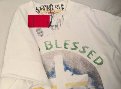 SECND SLF Too Blessed To Be Stressed Cross Sky Print Short Sleeve Tee Off-White Oversized Drop Shoulder American Vintage Streetwear | Too Blessed Tee