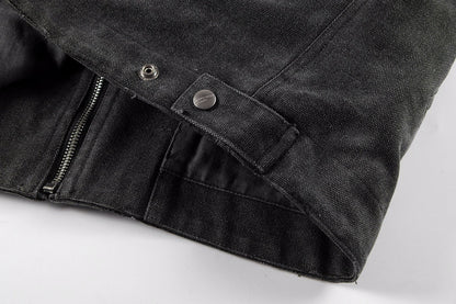 ERD Detroit Canvas Jacket Oversized Washed Denim Collar Zip Up Streetwear Coat Unisex Heavy Distressed | ERD Detroit