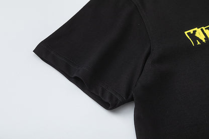 Men's Black Graphic T-Shirt, Crew Neck Short Sleeve Streetwear Tee