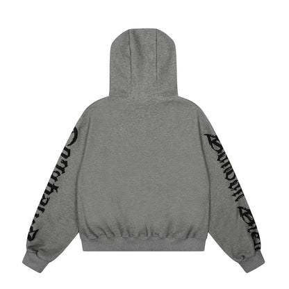 Fleur Goth Gothic Letter Print Zip Up Hoodie Oversized Streetwear Y2K Grunge Fleur-de-Lis Emblem Fleece Lined Sweatshirt | Fleur Goth