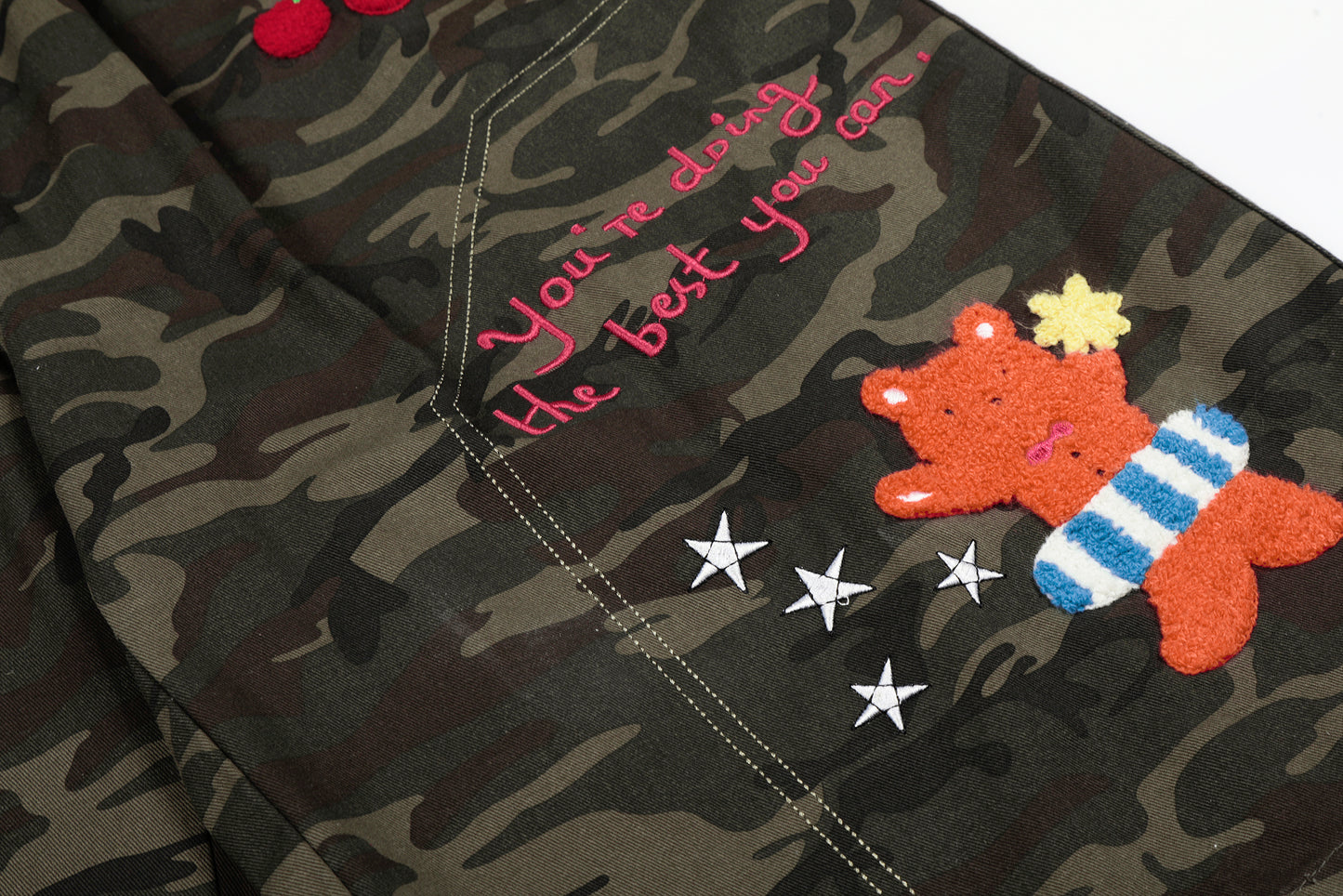 Women's Camo Multi Embroidery Wide Leg Shorts High Waist Cartoon Bear Cherry Apple Streetwear Bermuda Shorts
