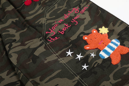 Women's Camo Multi Embroidery Wide Leg Shorts High Waist Cartoon Bear Cherry Apple Streetwear Bermuda Shorts