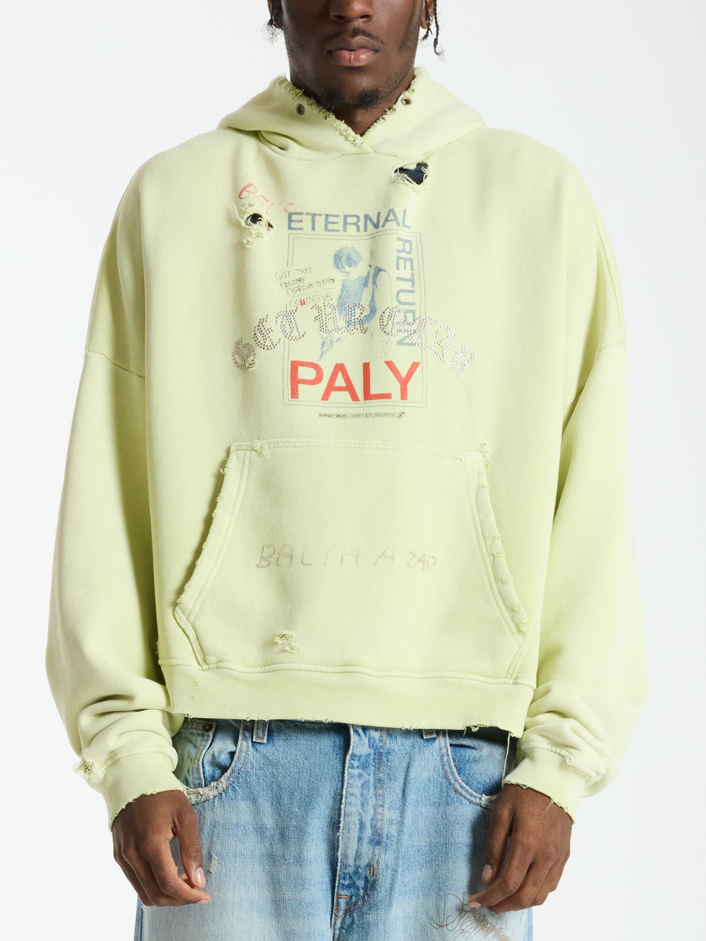 Paly Hollywood FW25 Hoodie Eternal Return Distressed Washed Heavyweight Cotton Oversized Pullover Streetwear Sweatshirt | Eternal Paly