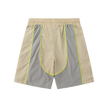 Drawstring Casual Shorts with Elastic Waist, Pockets and Contrast Piping