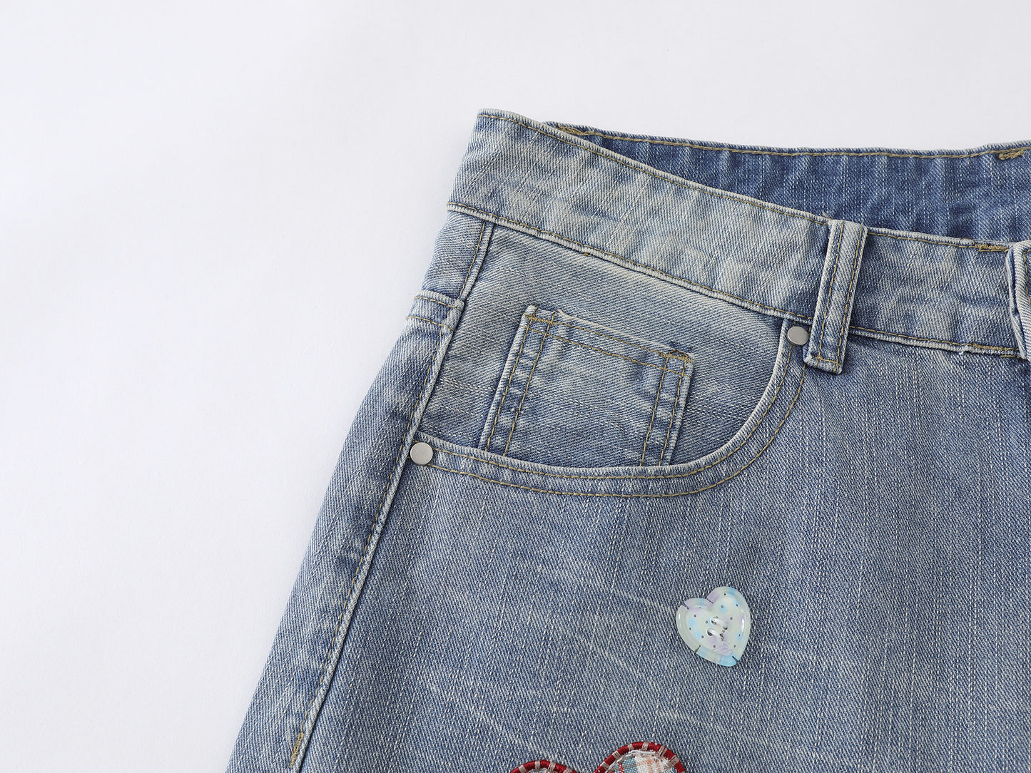Heart Star Embroidery Patch Wide Leg Jeans Kawaii Colorful Applique High Waist Baggy Denim Pants Streetwear Barrel Trousers | Heart Scatter