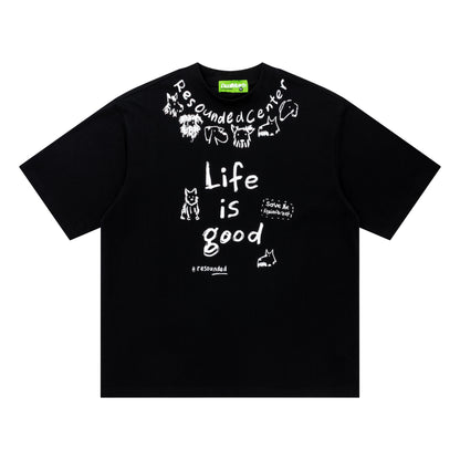 DuoMatch Resounded Center Life Is Good Doodle Animal Graphic Oversized Tee Save Rainforest Streetwear Short Sleeve T-Shirt