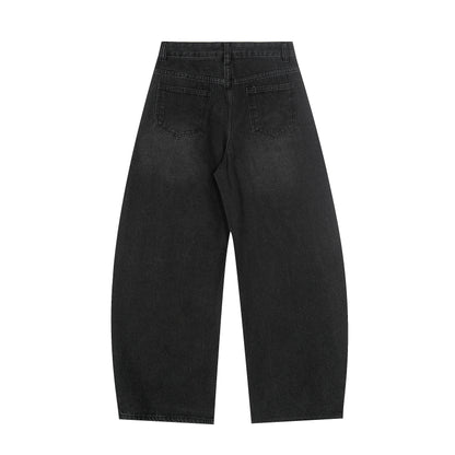 Severs Graffiti Letter Print Rivet Side Seam Wide Leg Barrel Jeans High Waist Washed Y2K Streetwear