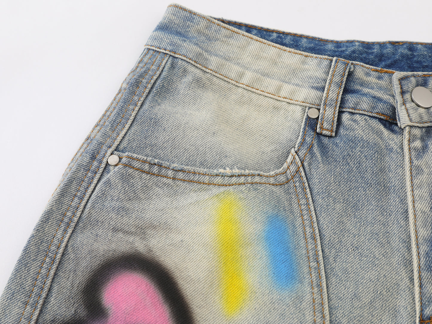 Kawaii Cat Graffiti Spray Paint Wide Leg Jeans Bow Star Cartoon Print High Waist Baggy Denim Pants Streetwear Barrel Trousers | Kitty Spray