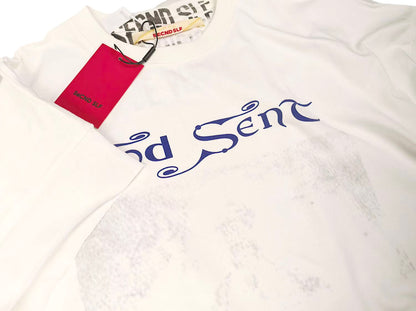 SECND SLF God Sent Gothic Letter Washed Short Sleeve Tee Off-White Drop Shoulder Faded Portrait Print Vintage Streetwear | God Sent Tee