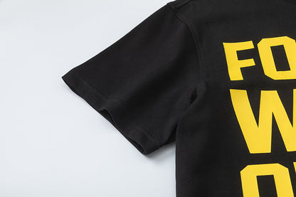 Black and Yellow Graphic Print Crewneck Short Sleeve Streetwear T-Shirt