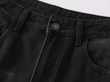GRAYSTAR Patch Embroidered Cargo Jeans Wide Leg High Waist Washed Black Diagonal Seam Streetwear Denim Trousers | Gray Star
