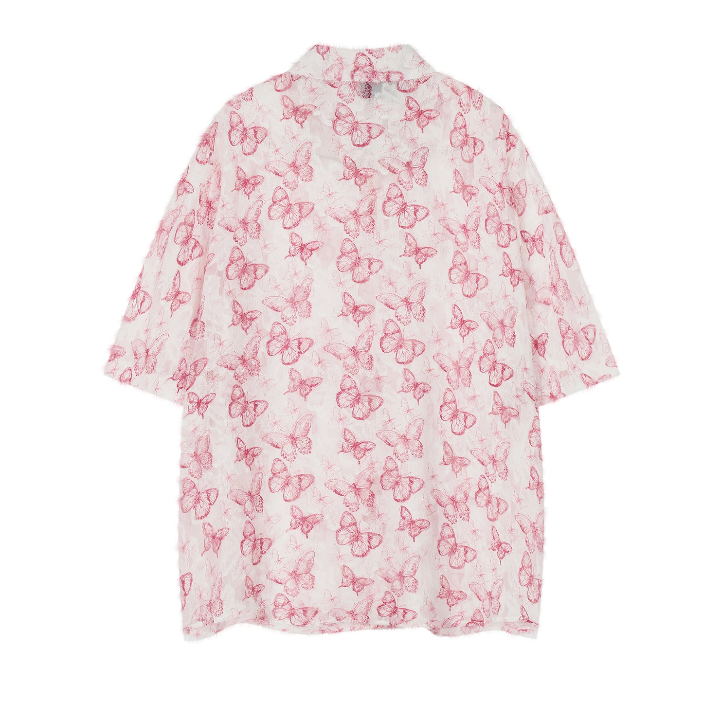 Butterfly print shirt pink white - back