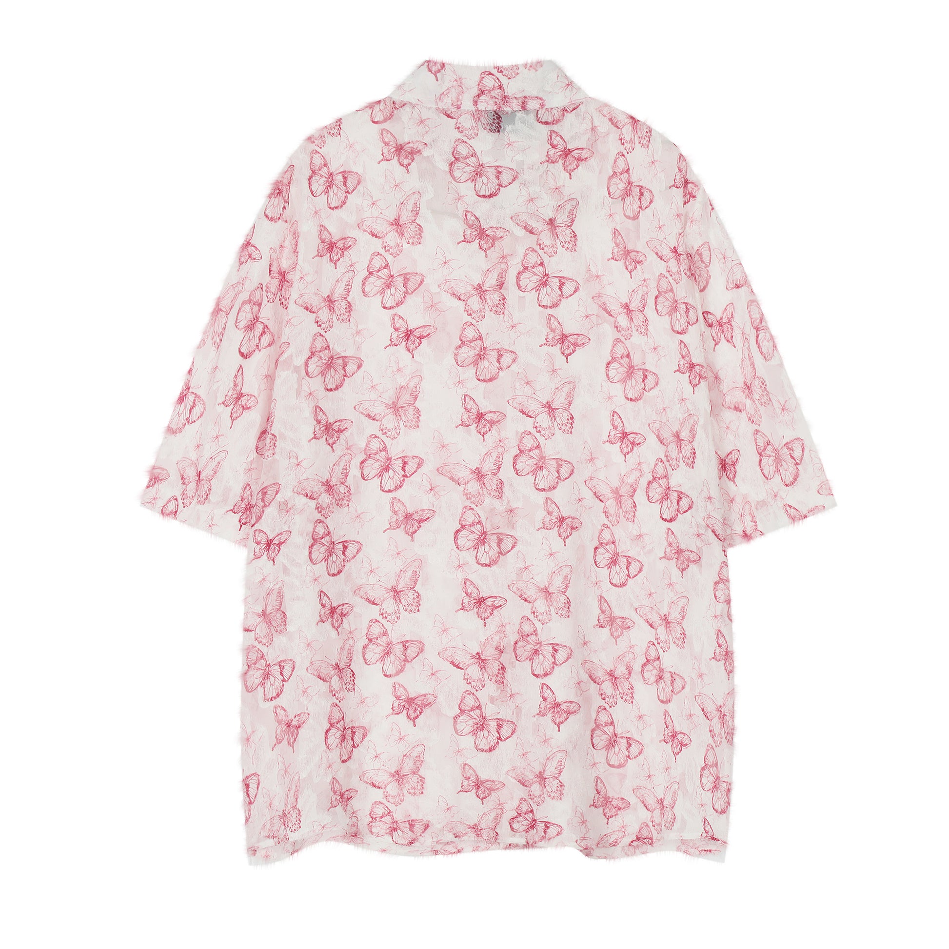 Butterfly print shirt pink white - back