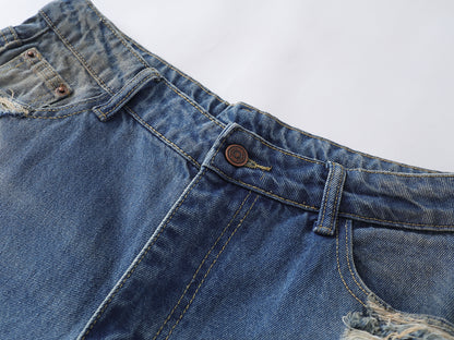 Distressed Patch Embroidered Wide Leg Jeans High Waist Light Wash Mud Dye Cross Stitch Streetwear Denim Trousers | Patch Cross