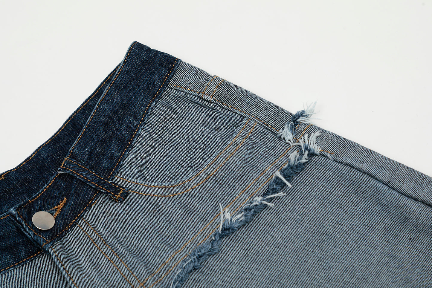 Dark Navy Waistband Raw Edge Arc Cutout Patchwork Baggy Wide Leg Jeans Deconstructed Y2K