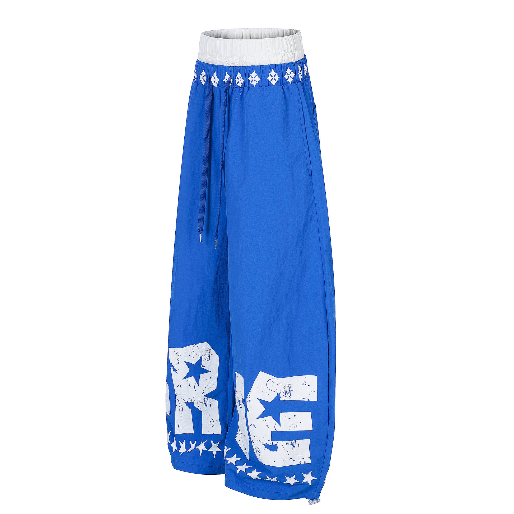 SRVE Letter Star Print Wide Leg Parachute Pants - Black Detail