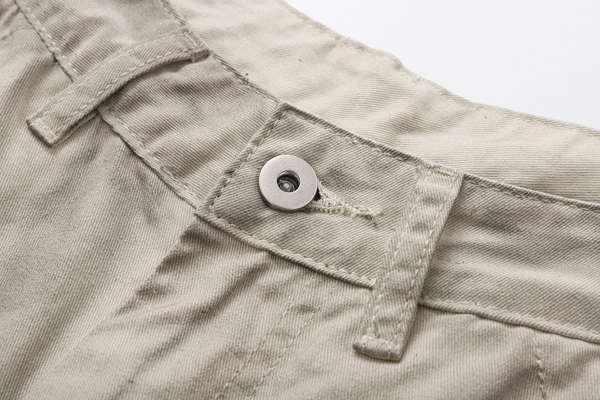 Diagonal Seam Wide Leg Cargo Pants High Waist Khaki Washed Utility Streetwear Casual Trousers | Sand Arc