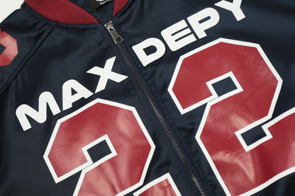 Maxdepy 22 Racing Bomber Jacket Oversized Star Patch Varsity Streetwear Y2K Moto Graphic Zip Up Jacket | Moto 22