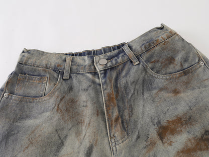 Mud Dye Earth Tone Wide Leg Denim Shorts High Waist Washed Vintage Streetwear Summer Casual Jean Shorts | Dust Storm
